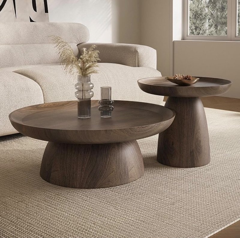 Sculptural Bowl-Top Wooden Coffee Table Set - Image 1