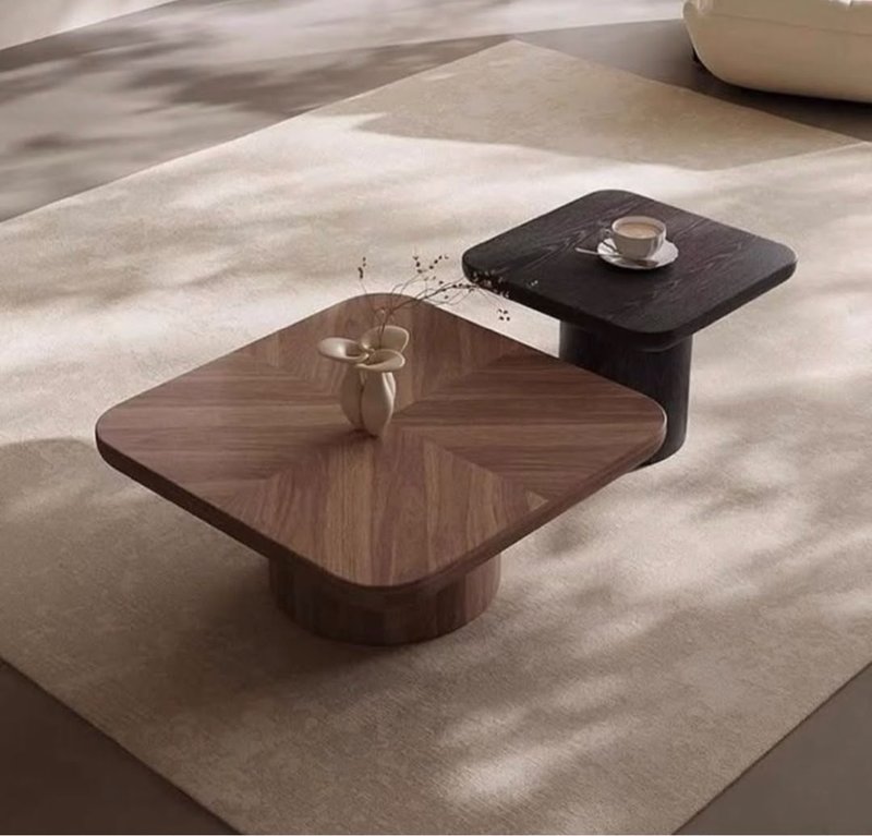 Walnut and Black Dual-Level Pedestal Coffee Tables - Image 1