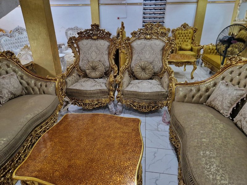 Imperial Gold & Champagne Damask Royal Sofa Set - Image 1