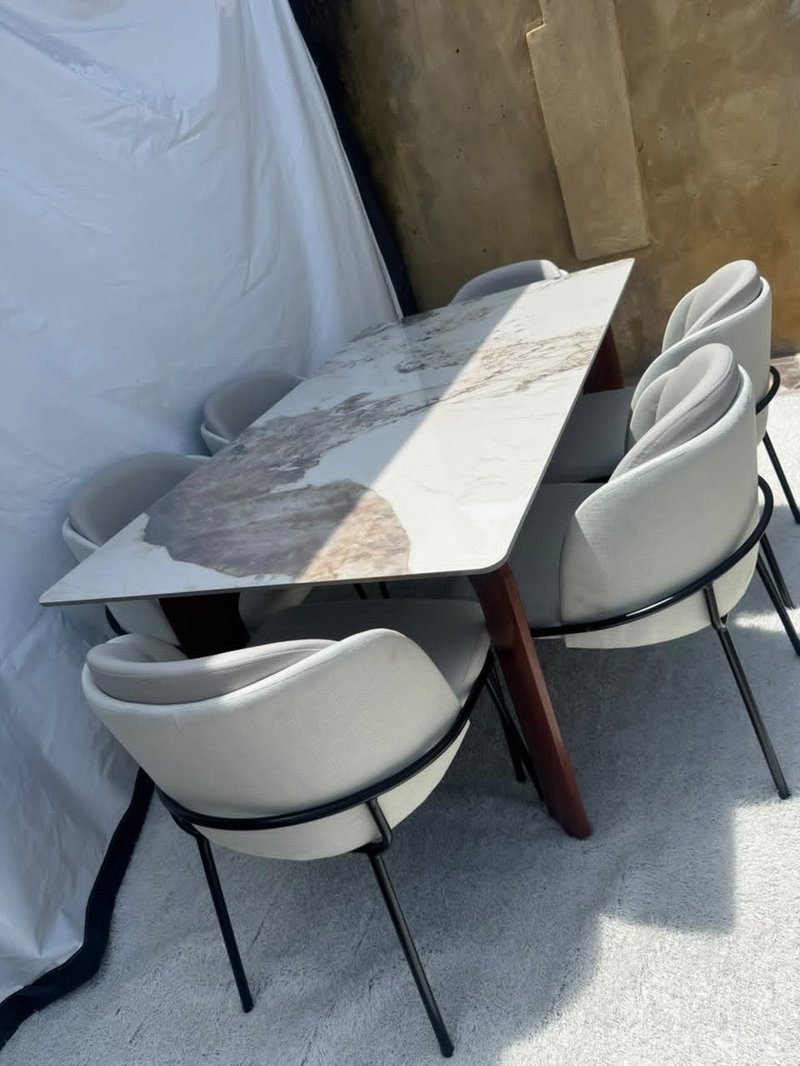 Modern Nordic Luxury 6-Seater Dining Set with Dual-Tone Armchairs - Image 4