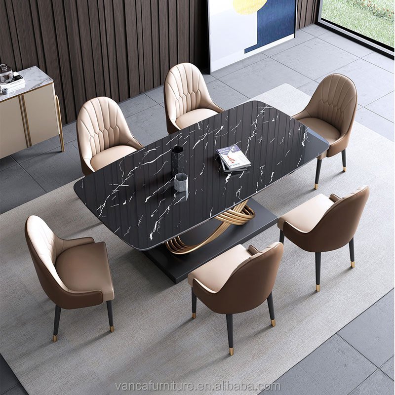 Contemporary Sleek 6-Seater Dining Table and Chair Set for Modern Interiors - Image 3
