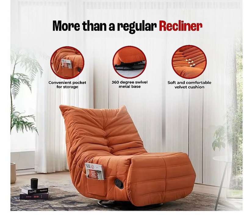 Modern Ergonomic Togo-Style Swivel Recliner Chair in Terracotta Orange - Image 1