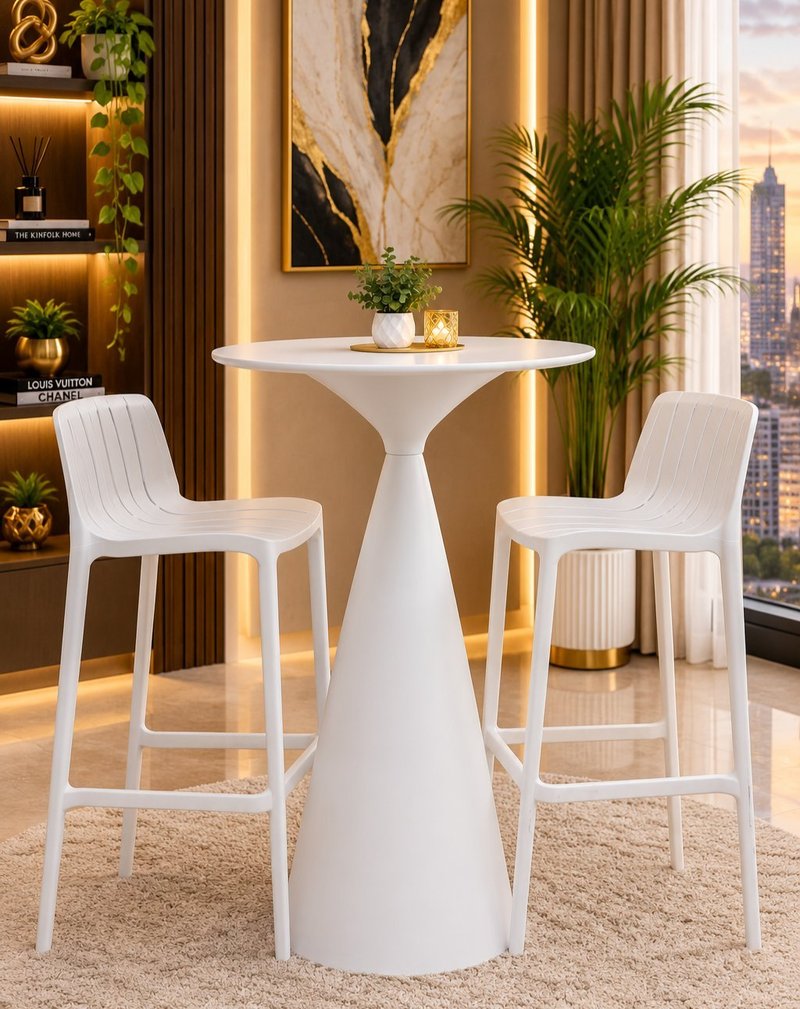 Modern Indoor-Outdoor Conical Pedestal High-Bar Table Set with 2 Stools - Image 1