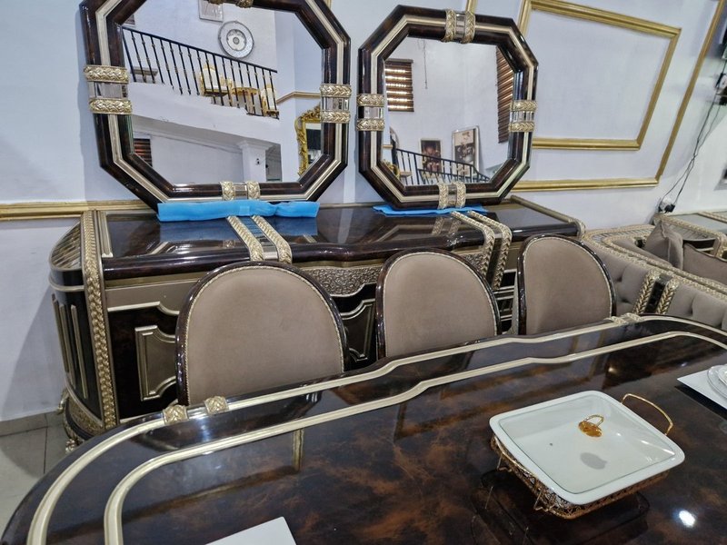 Royal Turkish High-Gloss Dark Walnut & Gold Living Room and Dining Suite - Image 6