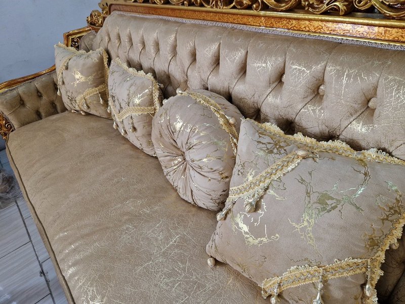 Egyptian Royal Imperial Hand-Carved Gold & Champagne Sofa Set - Image 4