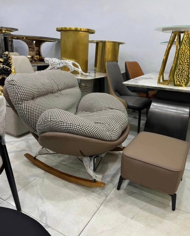 Modern Houndstooth Rocking Lounge Chair with Matching Ottoman Set - Image 2