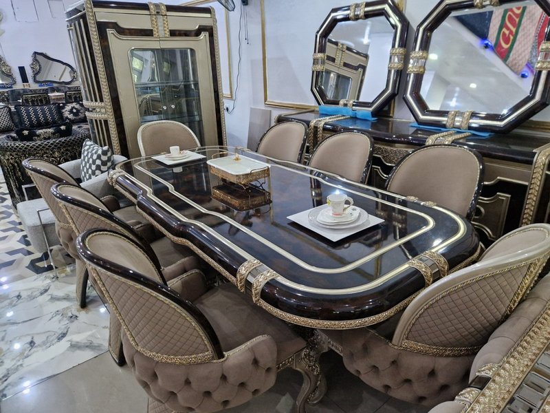 Royal Turkish High-Gloss Dark Walnut & Gold Living Room and Dining Suite - Image 5