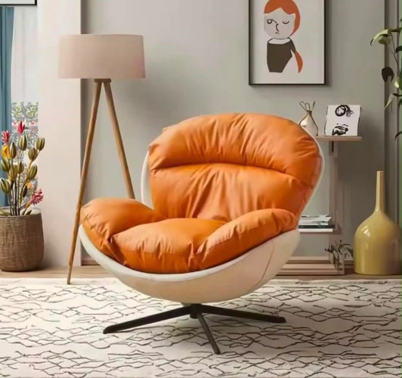 Modern Ergonomic Swivel Lounge Chair in Light Grey & Orange - Image 4