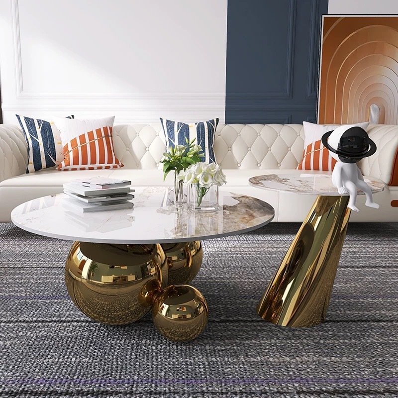 Gold center table with marble top - Image 4