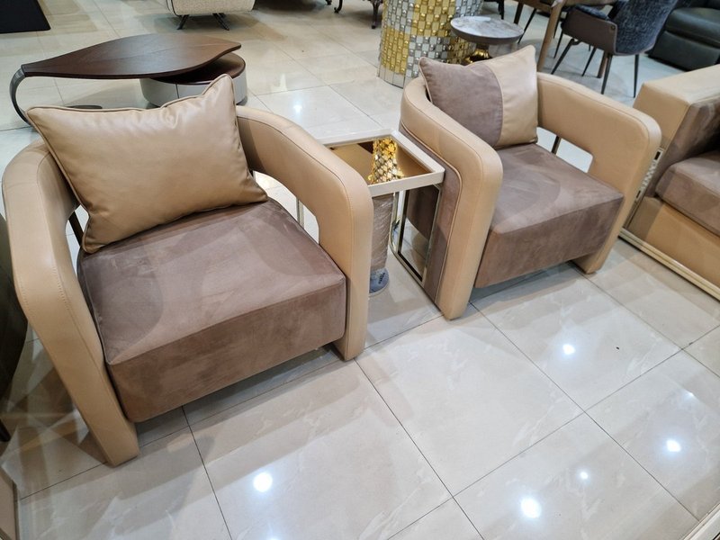 Modern Luxury Cream & Beige Sofa Set with TV Stand, Coffee Table & Side Stools - Image 5