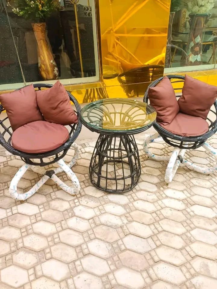 Modern Woven Rattan Papasan Outdoor Bistro Set with Glass Table. Me and you - Image 1