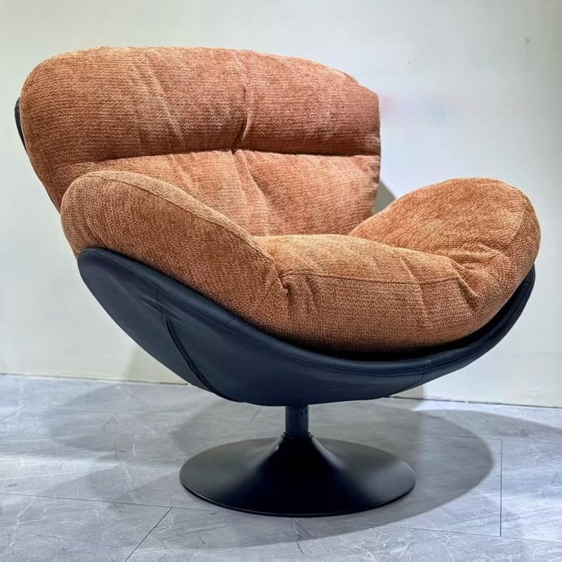 Modern Ergonomic Textured Fabric Swivel Lounge Chair in Beige & Brown - Image 2
