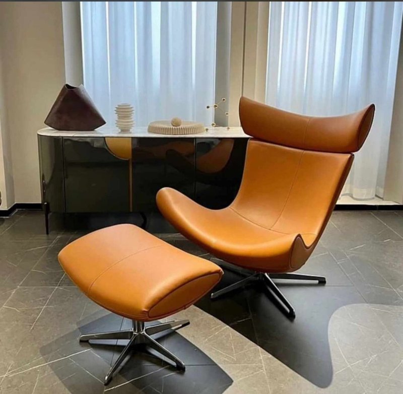 Aura Mid-Century Modern Leather Lounge Chair & Ottoman Set - Image 1