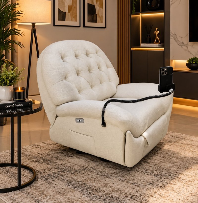 Modern Tufted Power Recliner Accent Chair with Flexible Phone Holder Mount - Image 1