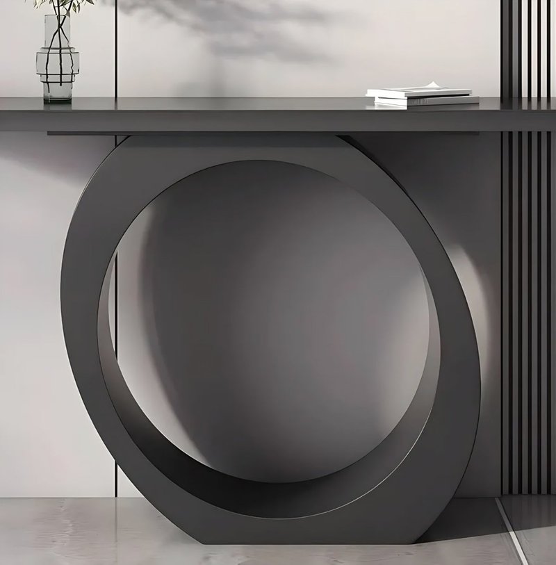 Modern Sculptural Circular Pedestal Matte Black Console Table - Image 3