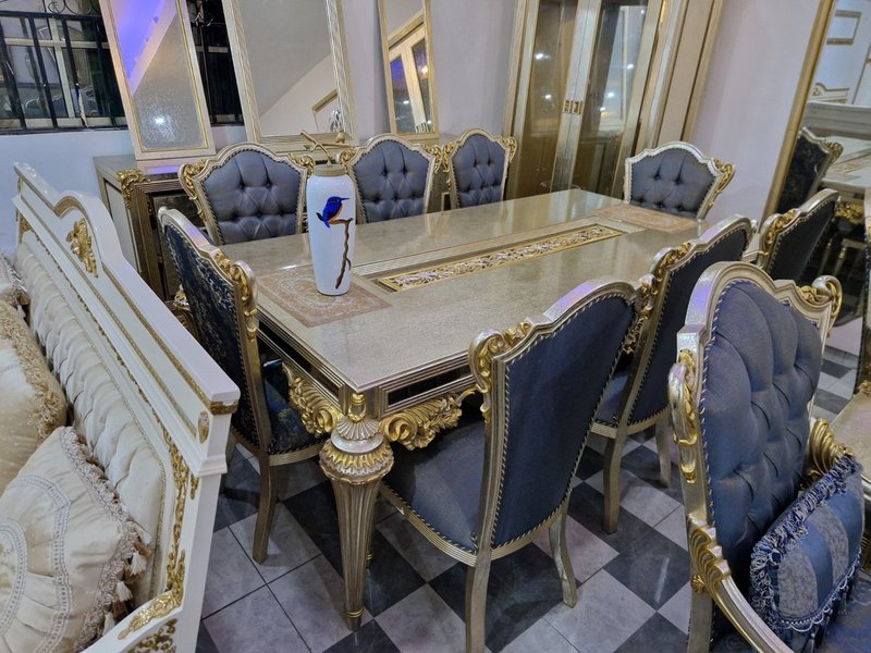 Luxury Turkish Royal Champagne Gold Living Room & Dining Suite - Image 3