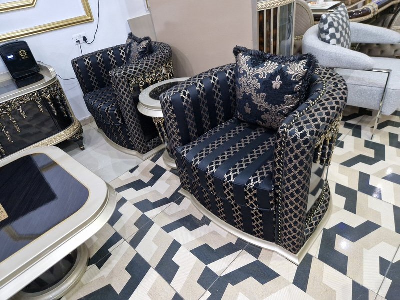 Royal Turkish High-Gloss Black & Champagne Gold Living Room Suite - Image 3