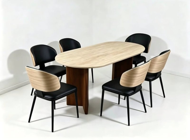 Nordic Oval Wood & Leatherette 6-Seater Dining Set - Image 1