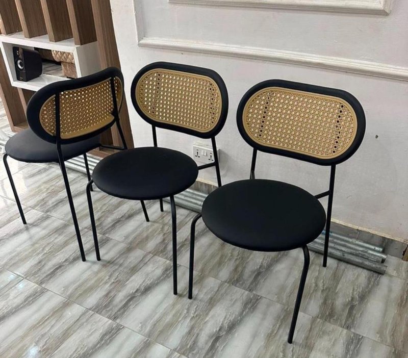 Modern Woven Cane Backrest Dining Chair with Padded Cushion - Image 4