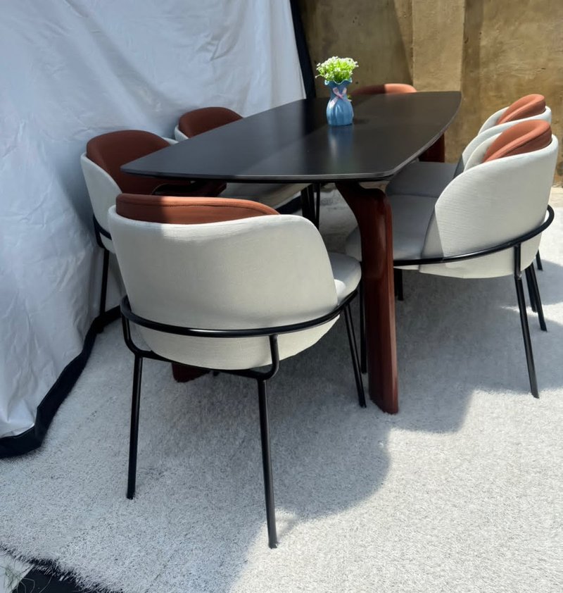 Modern Nordic Luxury 6-Seater Dining Set with Dual-Tone Armchairs - Image 5