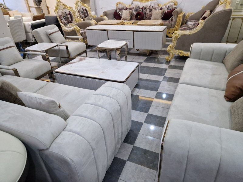 Contemporary Off-White Velvet Grand Home Furniture Suite (Living, Dining & Media Collection) - Image 1