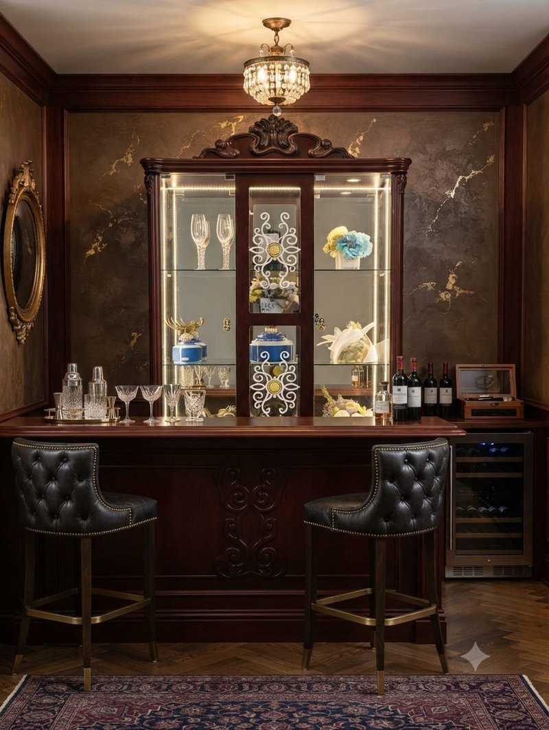 Classic European Carved Mahogany Wine Cabinet & Glass Display Hutch - Image 2