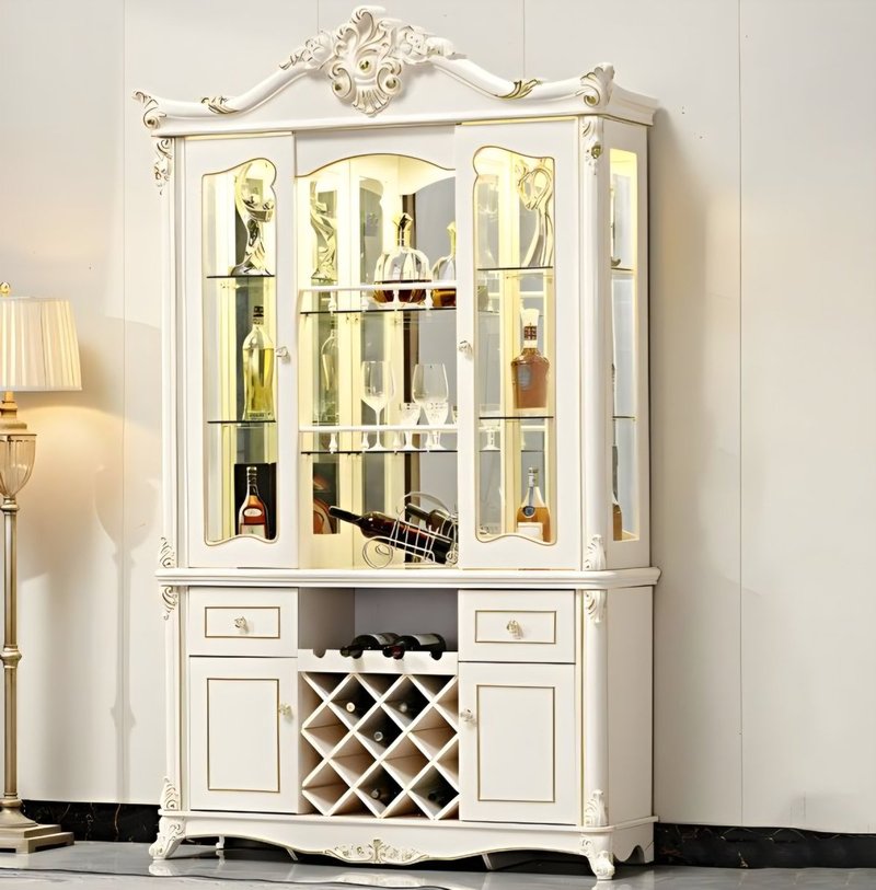 Royal European Carved Wine Cabinet & Glass Display Hutch - Image 1