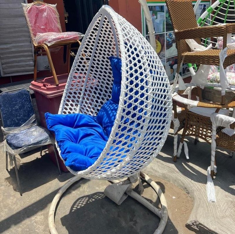 Modern Woven Egg Hanging Swing Chair with Custom Cushions - Image 6
