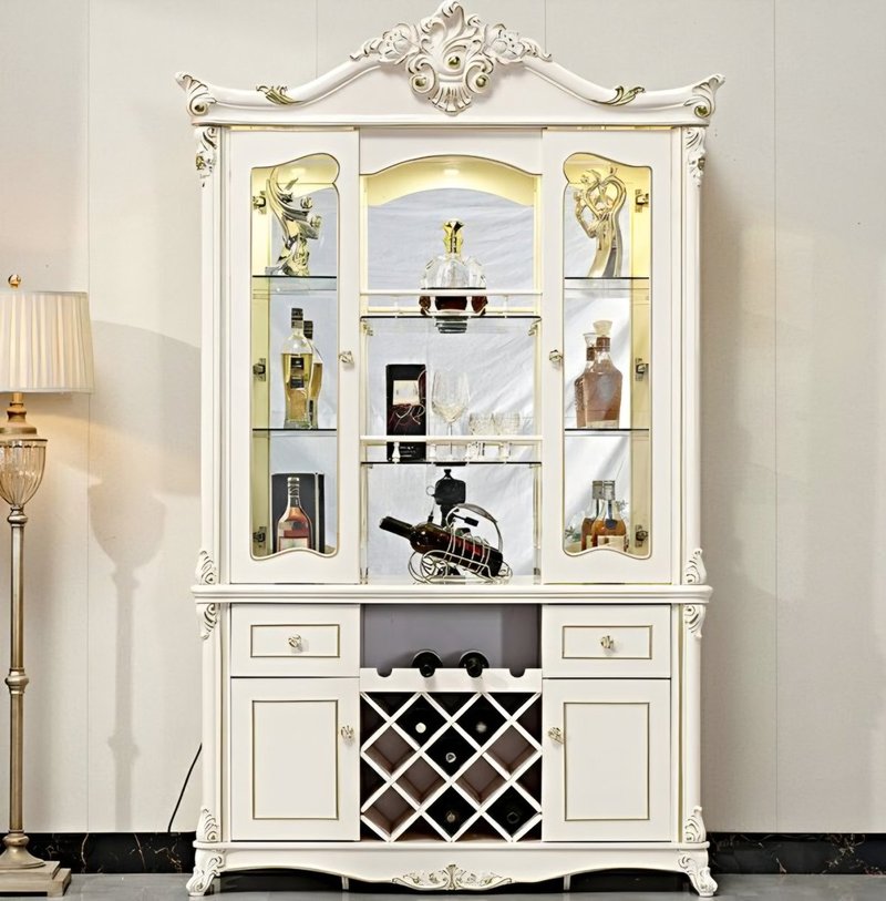 Royal European Carved Wine Cabinet & Glass Display Hutch - Image 2