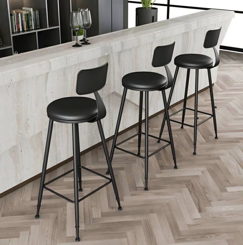 Modern Industrial Bar Stool with Terracotta Leatherette Seat & Backrest - Image 1