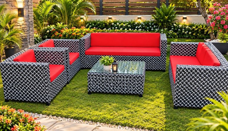 Luxury Woven Rattan Outdoor Sofa Set with Customizable Frame Weaves - Image 1