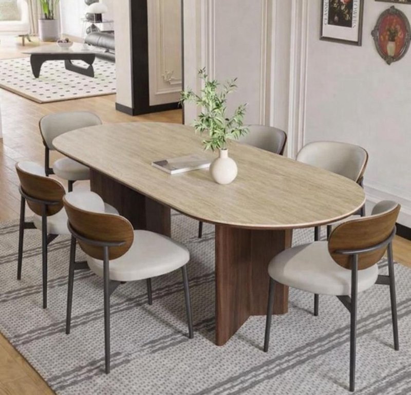 Nordic Oval Wood-Grain Dining Table Set with 6 Chairs - Image 1