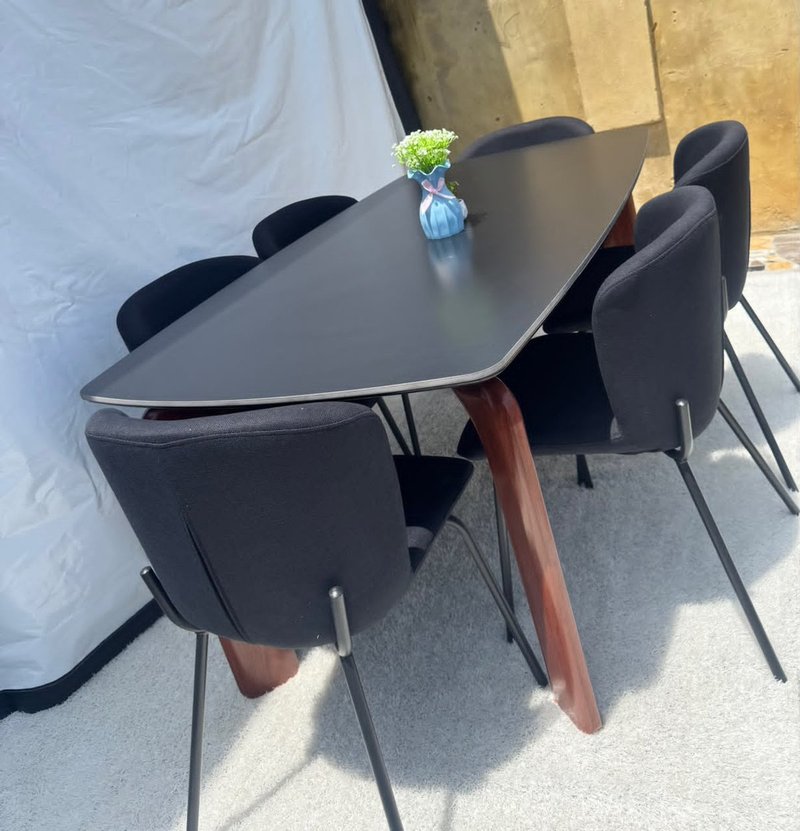 Modern Nordic Black Table 6-Seater Dining Set with Upholstered Chairs - Image 6