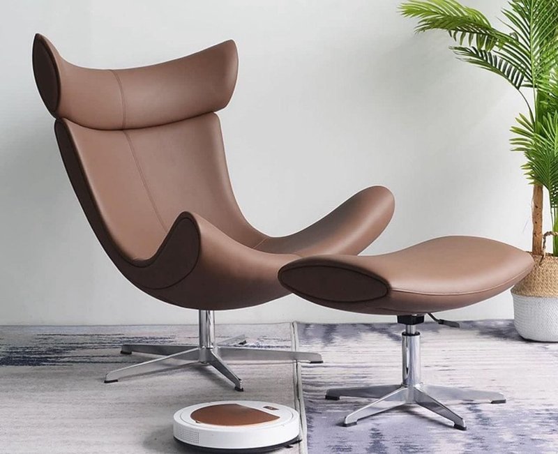 Aura Mid-Century Modern Leather Lounge Chair & Ottoman Set - Image 2