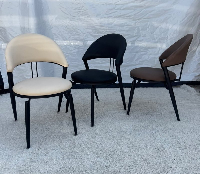 Modern Curved Leatherette Dining Armchair with Open-Back Metal Frame - Image 2