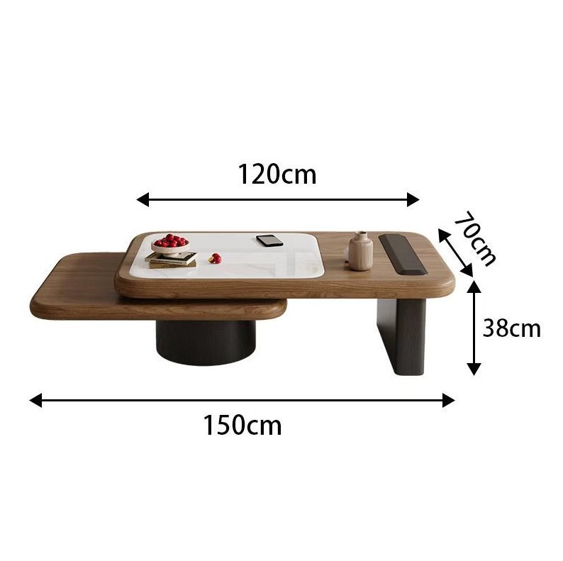 Modern Two-Tier Walnut & Marble Smart Coffee Table with Built-In Speaker & Wireless Charging - Image 4