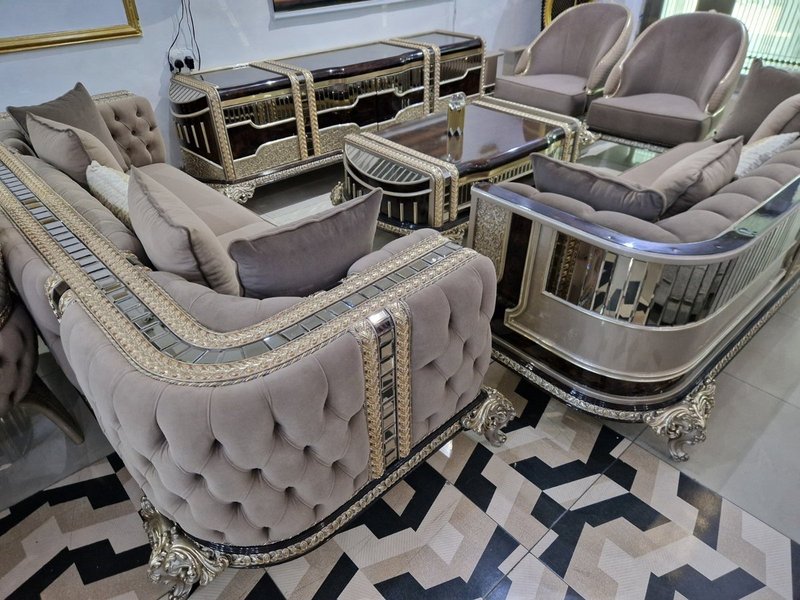 Royal Turkish High-Gloss Dark Walnut & Gold Living Room and Dining Suite - Image 1