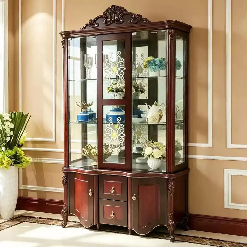 Classic European Carved Mahogany Wine Cabinet & Glass Display Hutch - Image 4