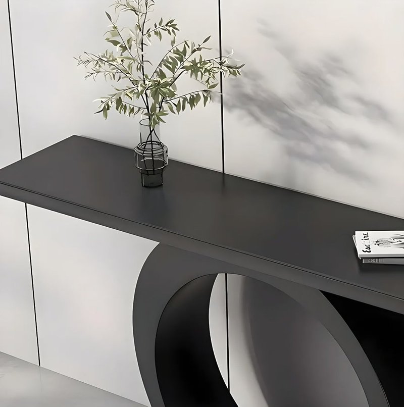 Modern Sculptural Circular Pedestal Matte Black Console Table - Image 4