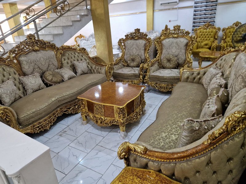 Imperial Gold & Champagne Damask Royal Sofa Set