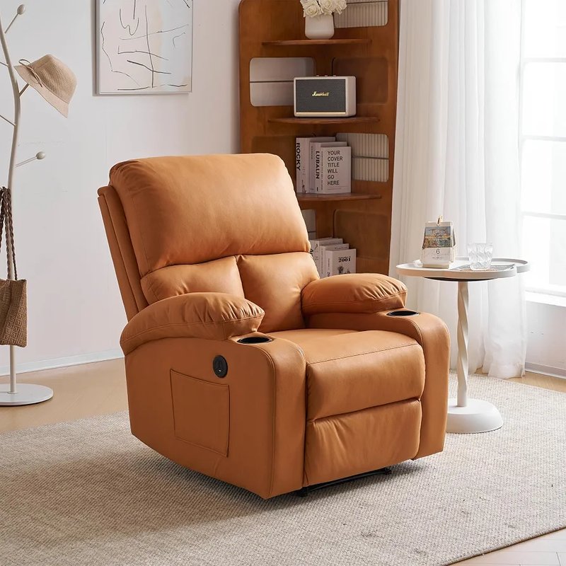 Modern Power Recliner Chair with Cup Holders & Storage Pocket