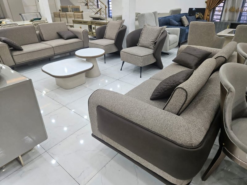 Modern Taupe & Mocha Textured Fabric Living Room Sofa Set