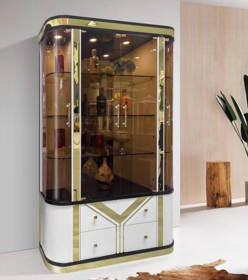 Modern Contemporary Curved Glass Wine Cabinet & Display Case