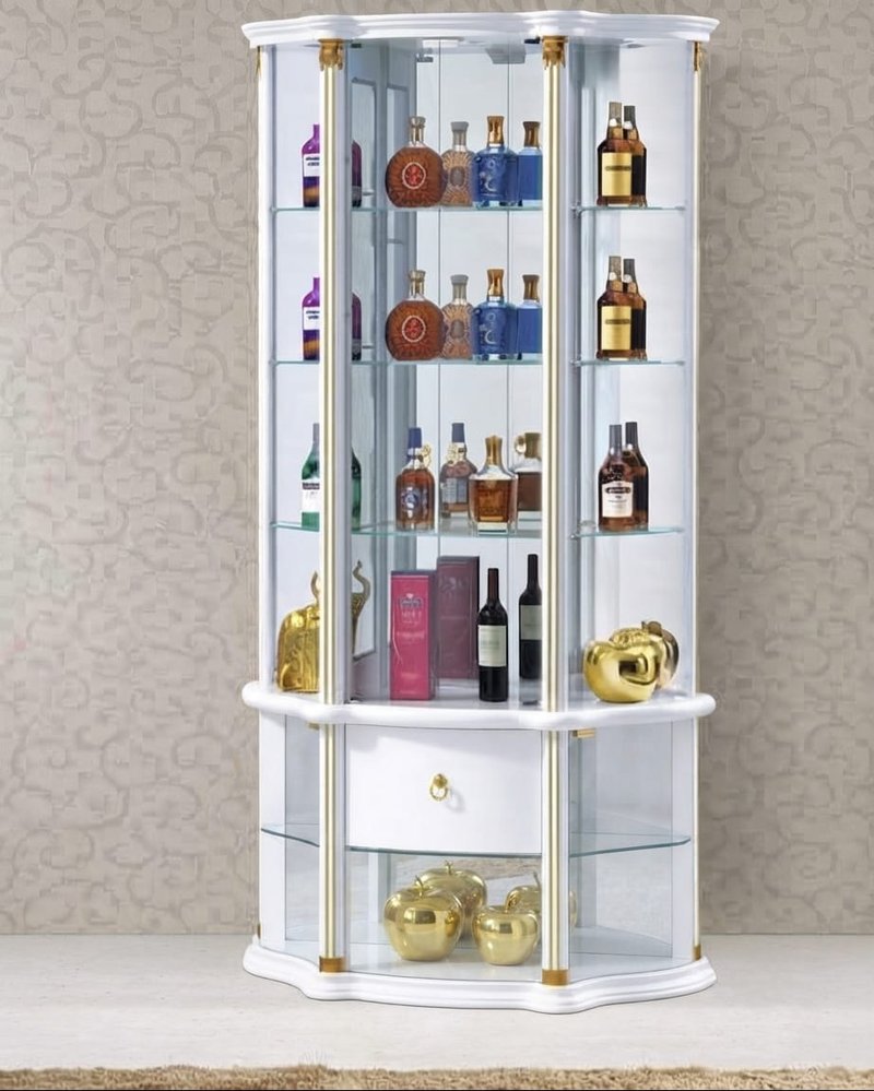 Modern White & Gold Corner Display Cabinet & Wine Bar