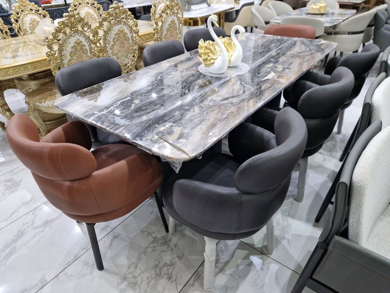 Contemporary Marble Top Dining Set with Tub Armchairs (8-Seater)