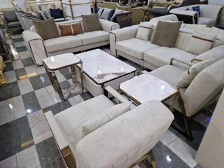 Contemporary Off-White Velvet Grand Home Furniture Suite (Living, Dining & Media Collection)