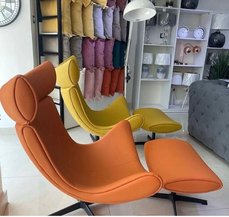 Aura Mid-Century Modern Leather Lounge Chair & Ottoman Set