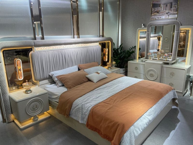 Aurelius Pleated Velvet & Gold Master Bedroom Suite