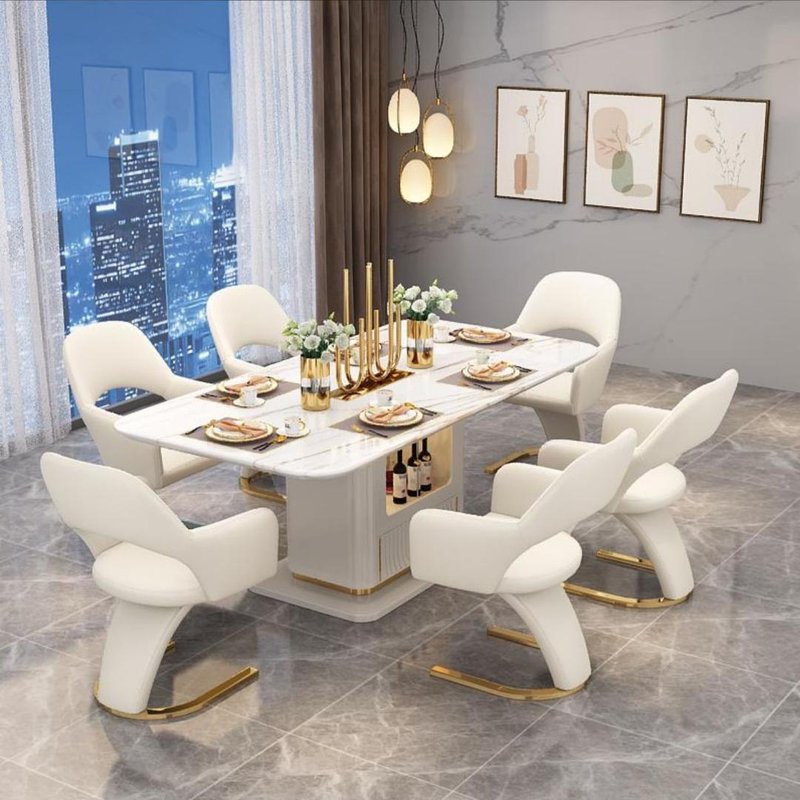 Luxe Marble-Top Dining Set with Built-In Storage & Gold Accents