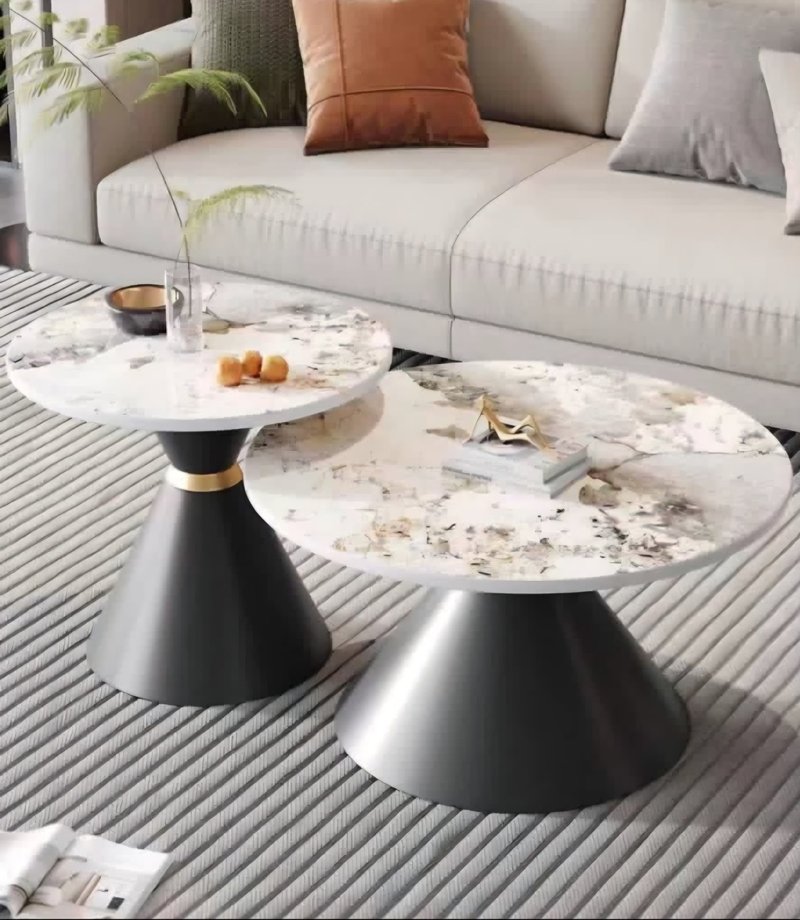 Modern Nesting Faux Marble Pedestal Coffee Table Set